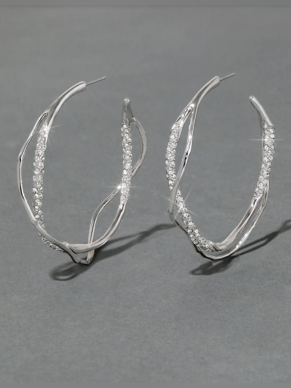 NEW Alexis Bittar Solanales Crystal Twist Hoop Earrings Intertwined Silver SB11